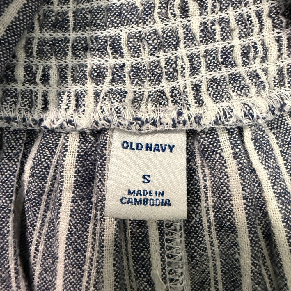 Old Navy Striped Linen Jumpsuit Womens Size S Blue White Coastal Summer Wide Leg - Picture 4 of 8